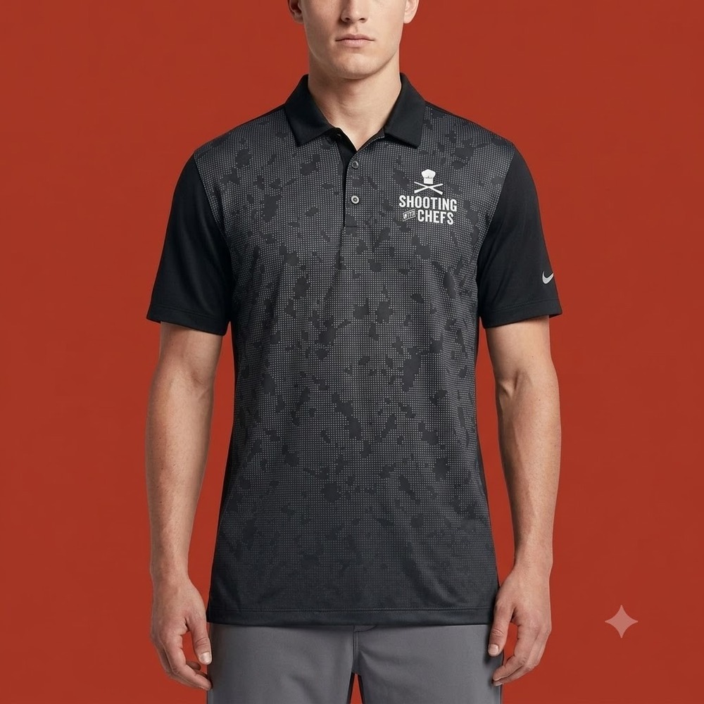 Nike‎ Golf Polo Shirt Mens L Black Dri-FIT Shooting Chefs Graphic Performance